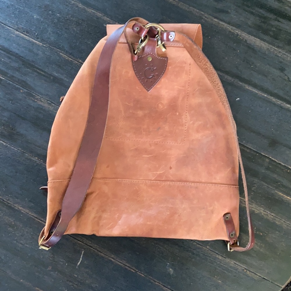 Women's Leather Drawstring Backpack in Cognac Brown - Picture 6 of 7